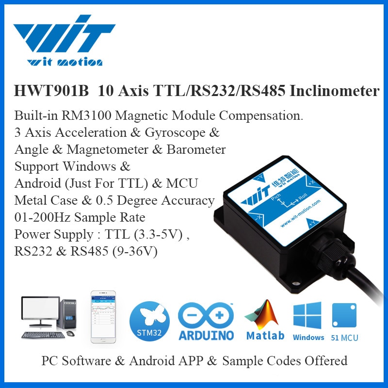 WitMotion HWT901B 10     + ӵ + ̷ + ڷ° RM3100 + PC/ȵ̵/MCU  а